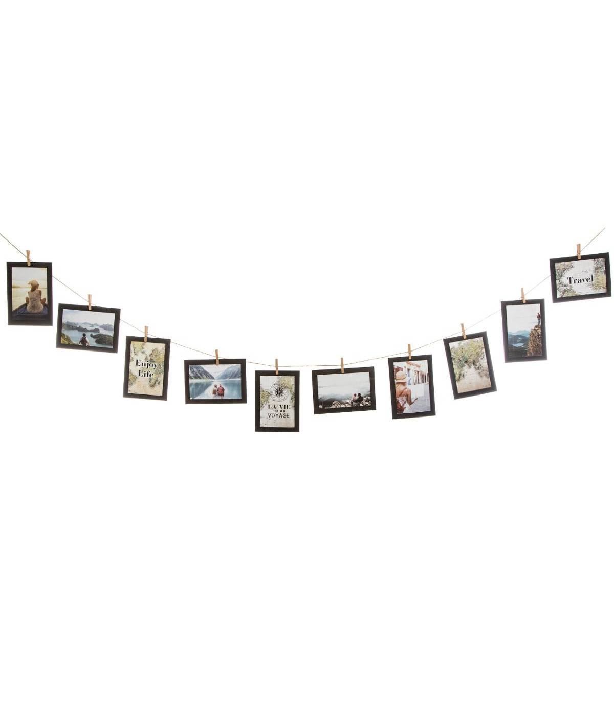 Pèle mêle 10 Cadre photos 10 x 15 cm à suspendre avec pinces et corde - Image 1