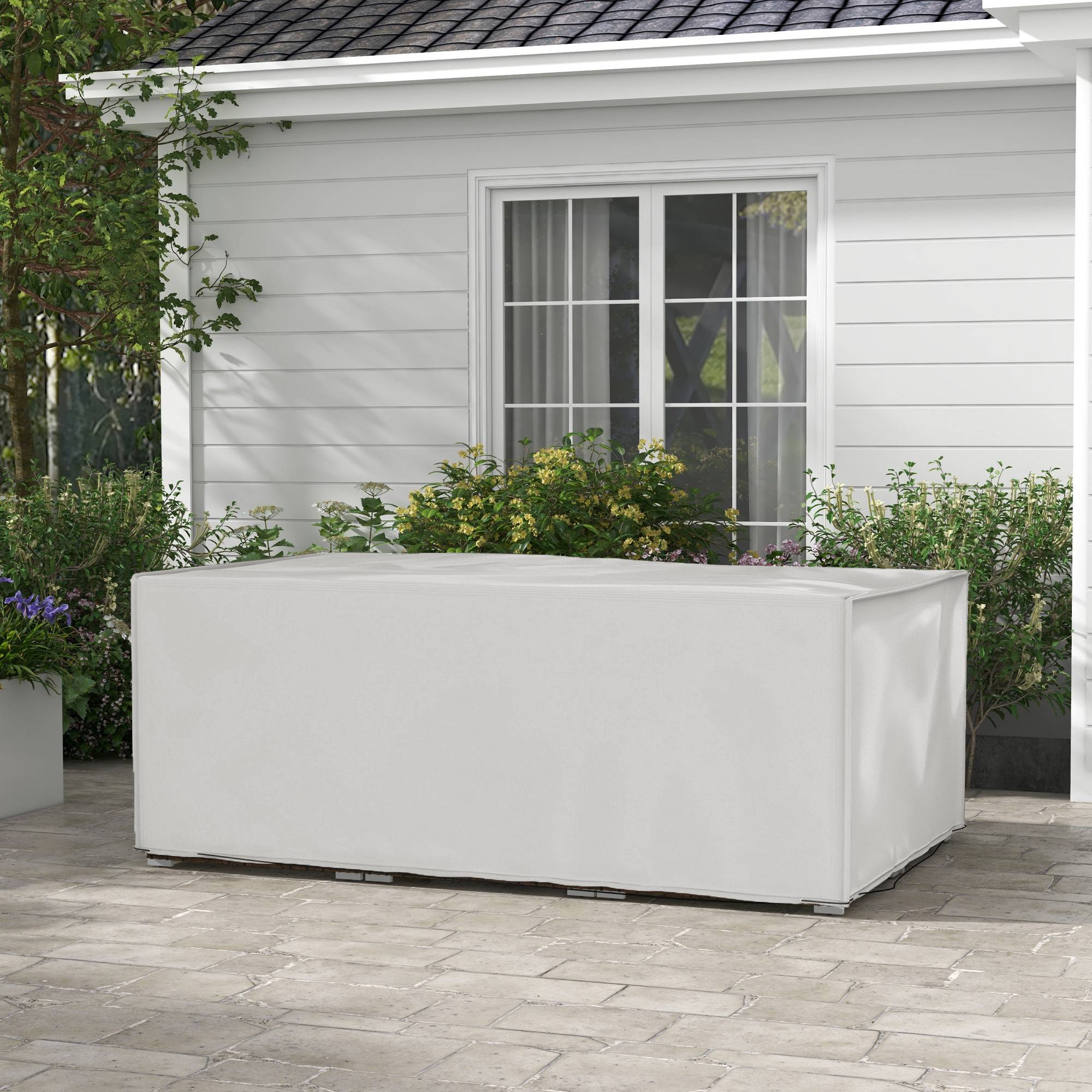 Housse de protection pour mobilier de jardin, résistante à l'hiver, imperméable et anti-UV, en tissu Oxford 600D, 210 x 140 x 80 cm, grise - Image 4