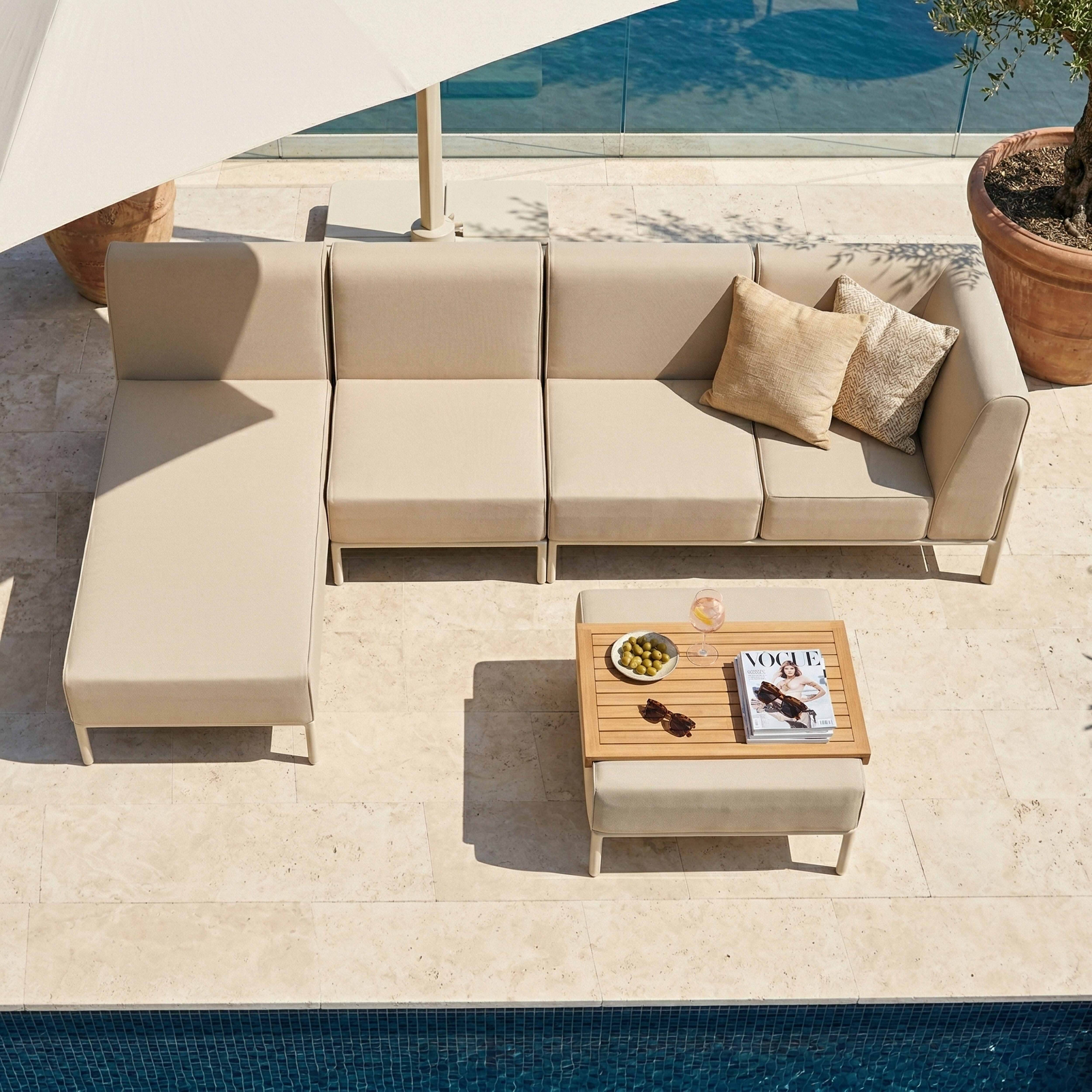 Oviala - Salon de jardin bas modulable uni 5 places beige Patio - Oviala - Image 4