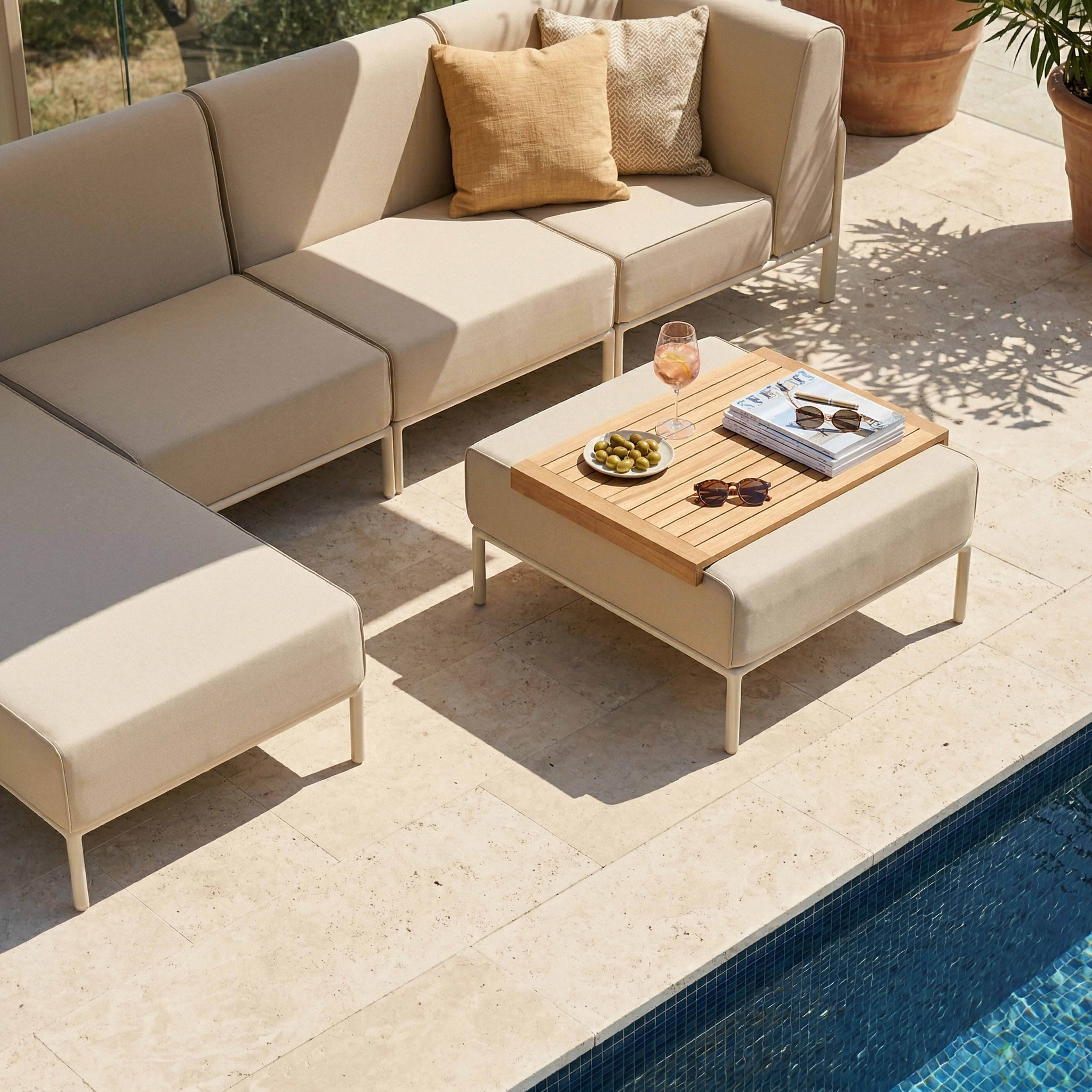 Oviala - Salon de jardin bas modulable uni 5 places beige Patio - Oviala - Image 3