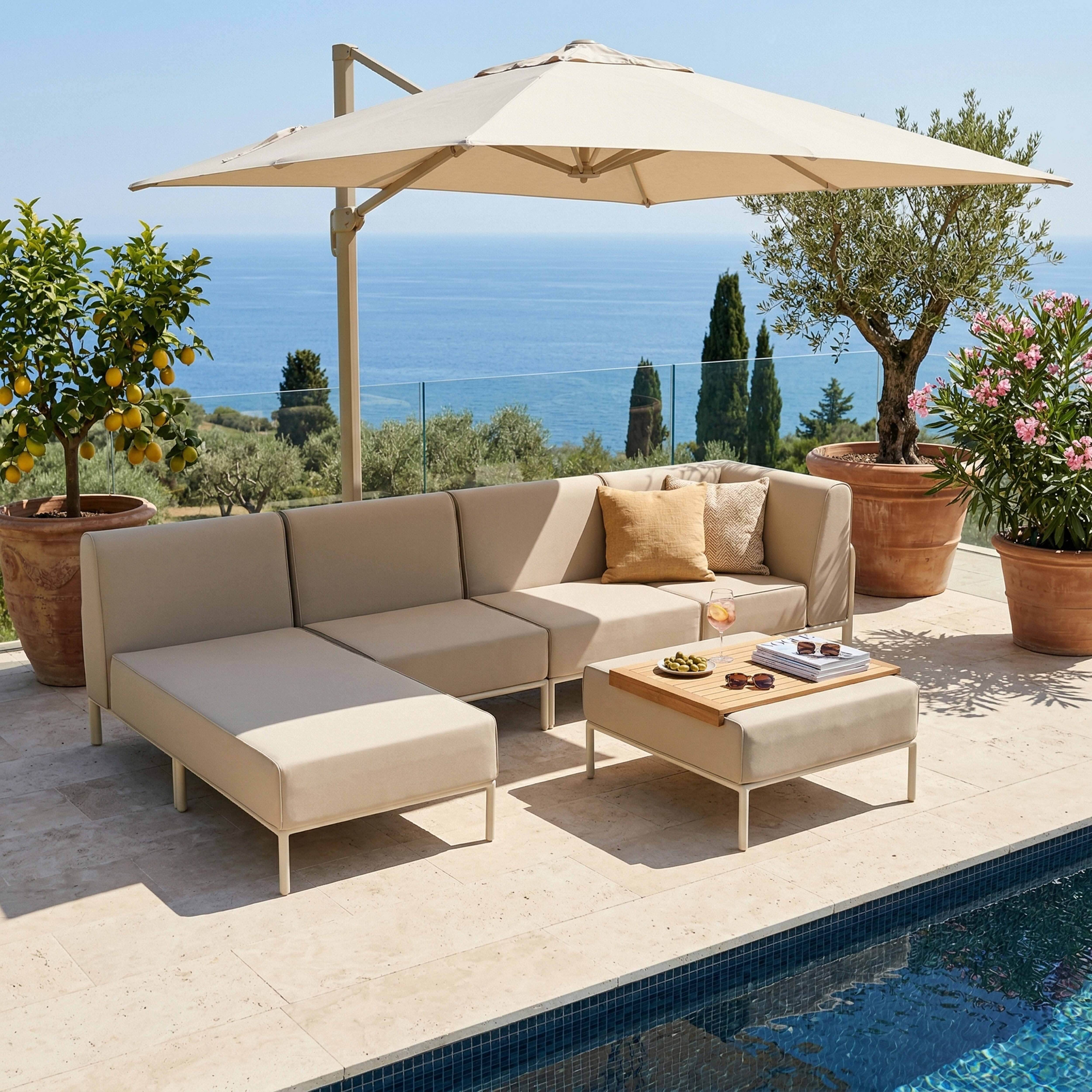 Oviala - Salon de jardin bas modulable uni 5 places beige Patio - Oviala - Image 2