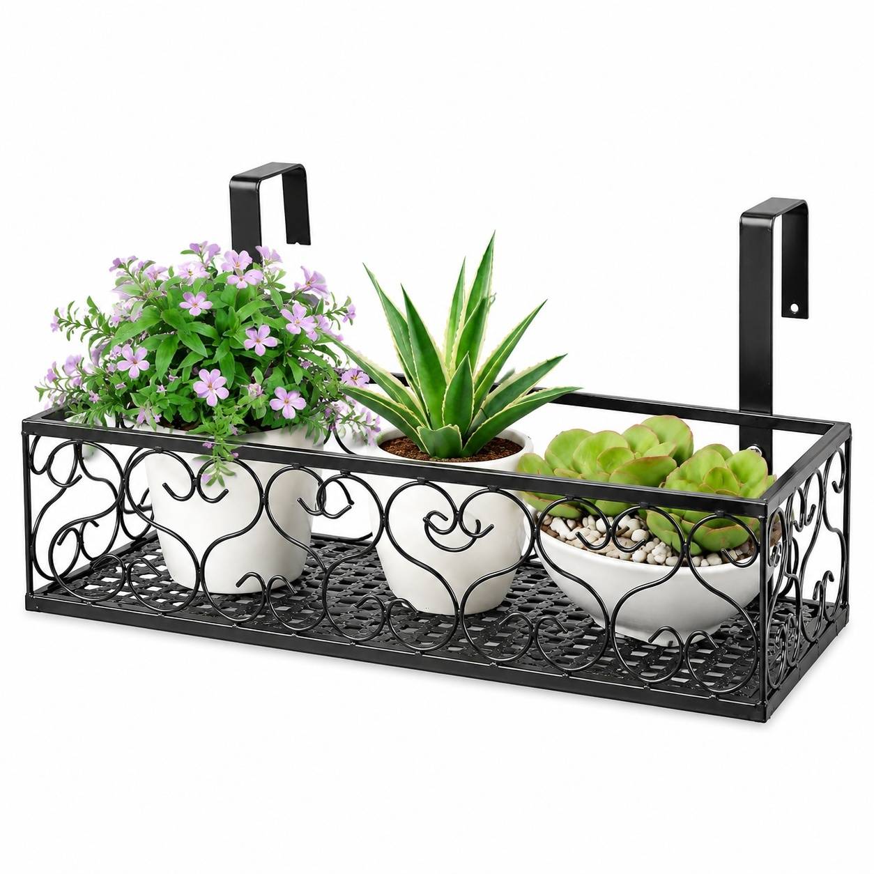 Support Solide Support Pot de Fleurs Suspendu Balcon Rampe Fer Crochet Amovible Décoration Jardin