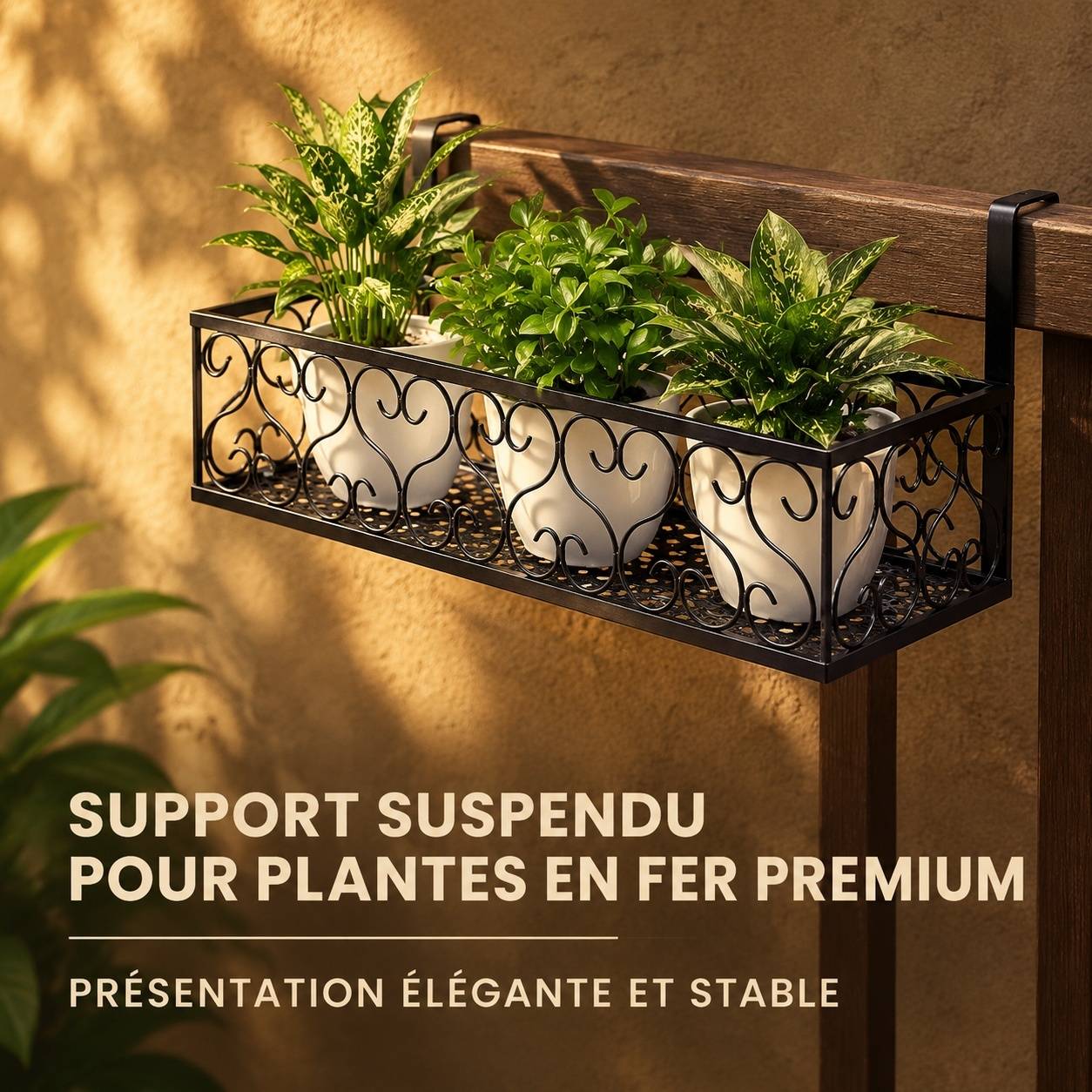 Support Solide Support Pot de Fleurs Suspendu Balcon Rampe Fer Crochet Amovible Décoration Jardin - Image 2
