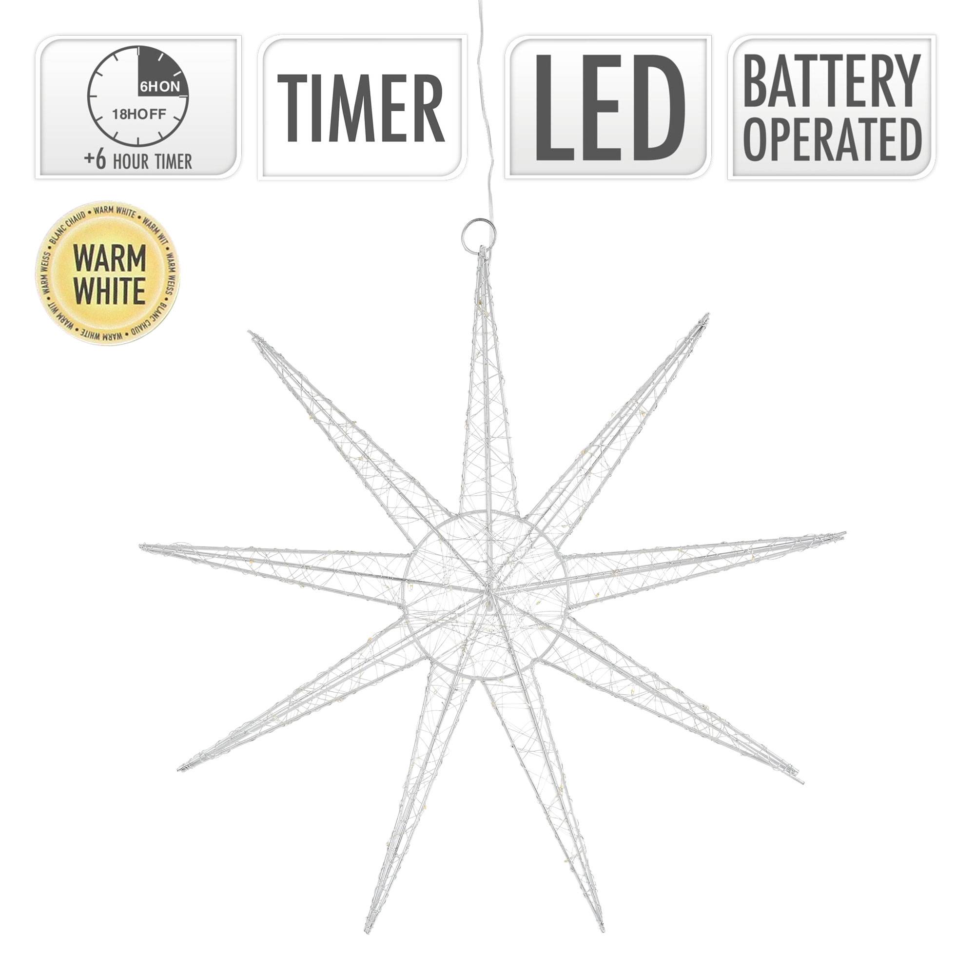 Ecd-Germany - Étoile de Noël LED déco d'hiver avec minuterie étoile lumineuse suspendue 50 cm - Image 4