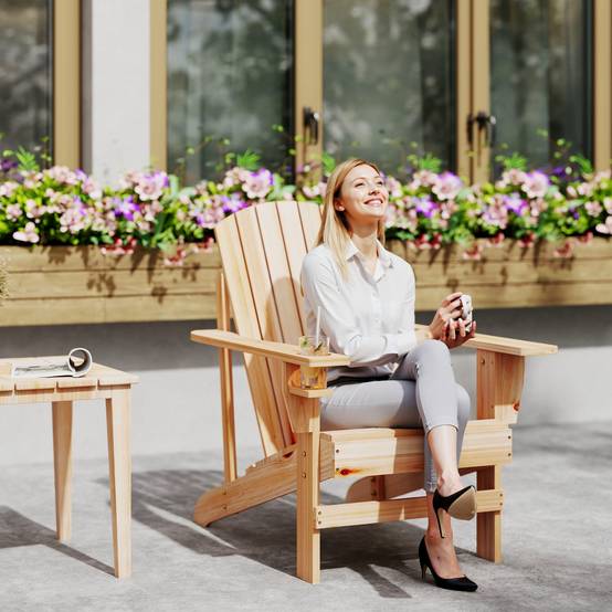 Fauteuil Adirondack bois sapin extérieur Dossier haut avec porte-gobelet 72x95x93cm - ComfortXL Outdoor Living - Image 4