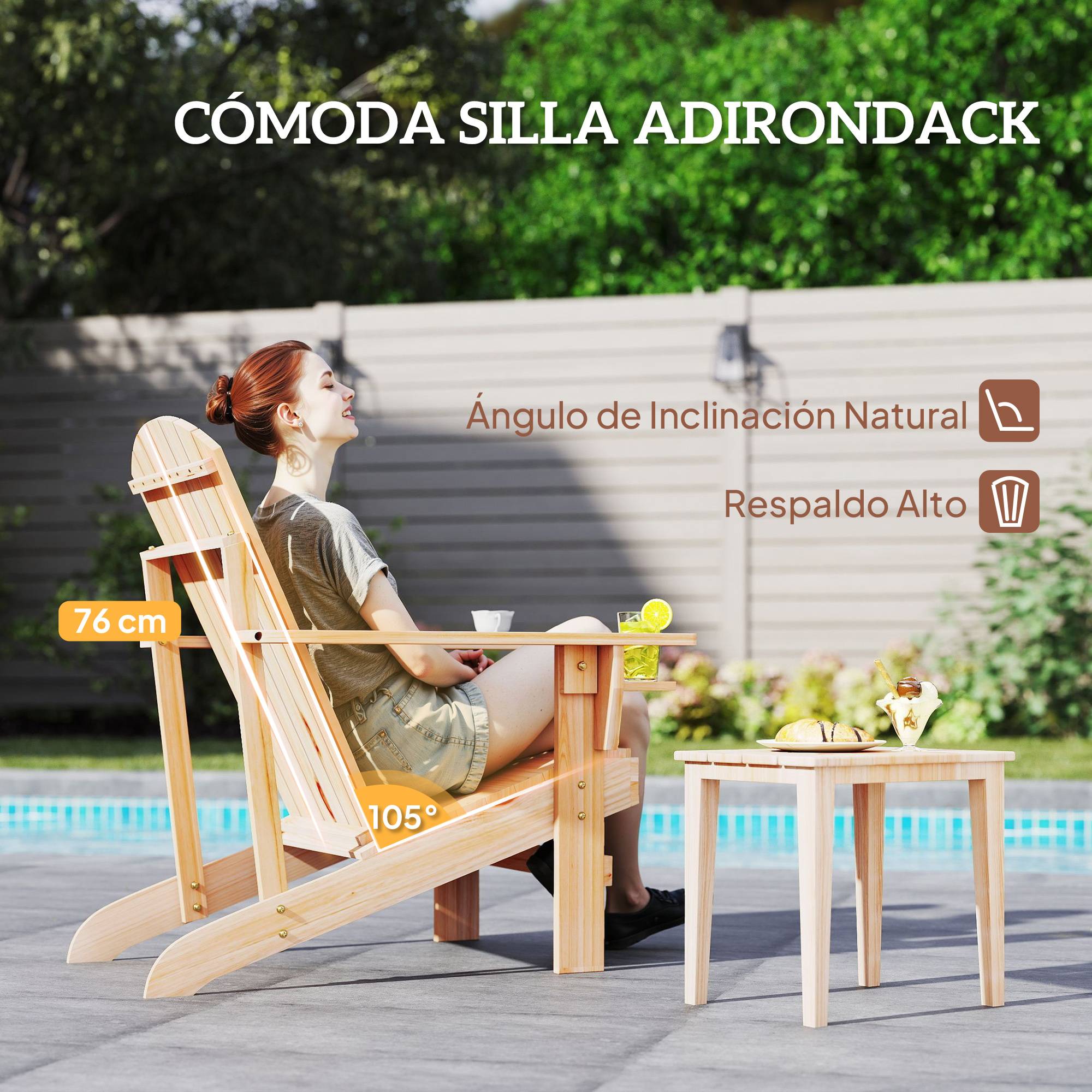 Fauteuil Adirondack bois sapin extérieur Dossier haut avec porte-gobelet 72x95x93cm - ComfortXL Outdoor Living - Image 6