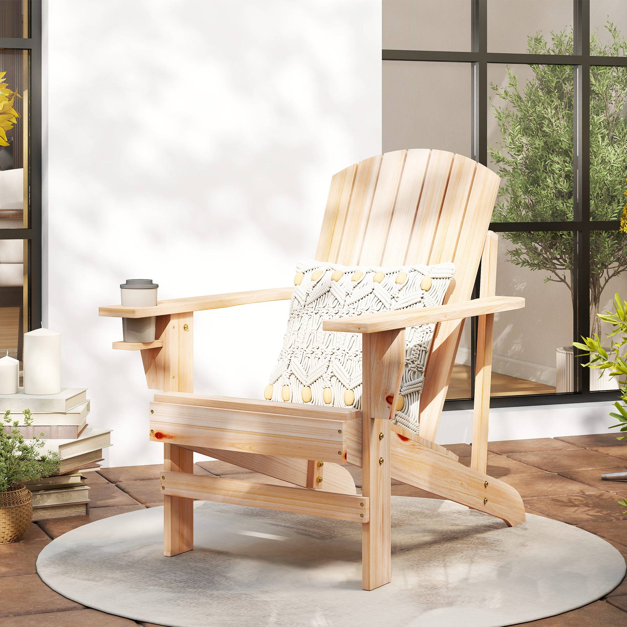 Fauteuil Adirondack bois sapin extérieur Dossier haut avec porte-gobelet 72x95x93cm - ComfortXL Outdoor Living - Image 3