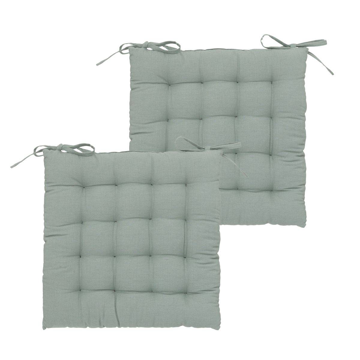 Lot de 2 Galettes de chaise en Coton Vert Céladon 38 x 38 cm - Image 1