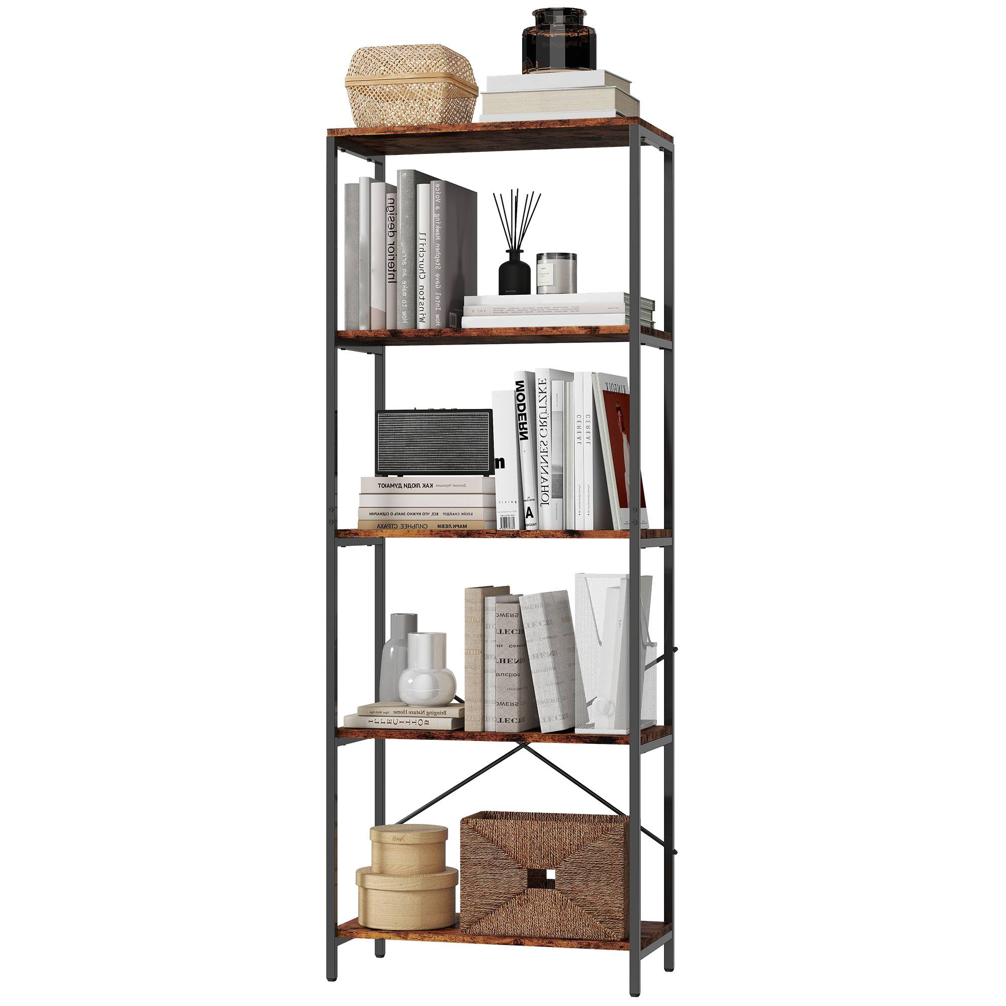 Étagère à livres, 5 tablettes, métal, surface en mélamine, marron - Image 2