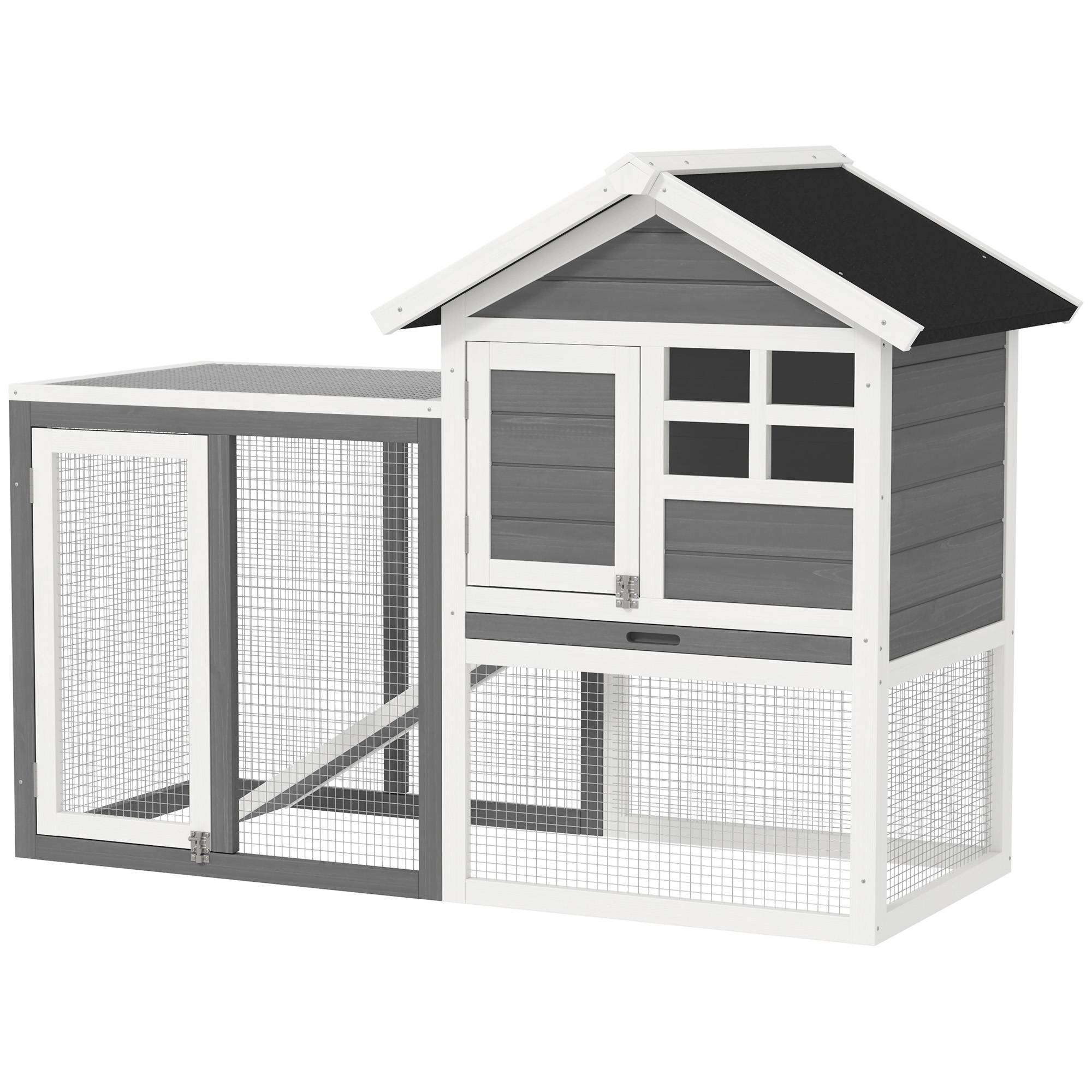 Clapier d'extérieur en bois gris pour lapins et rongeurs - Image 2