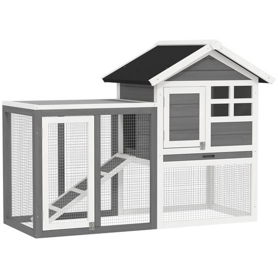 Clapier d'extérieur en bois gris pour lapins et rongeurs - Image 1
