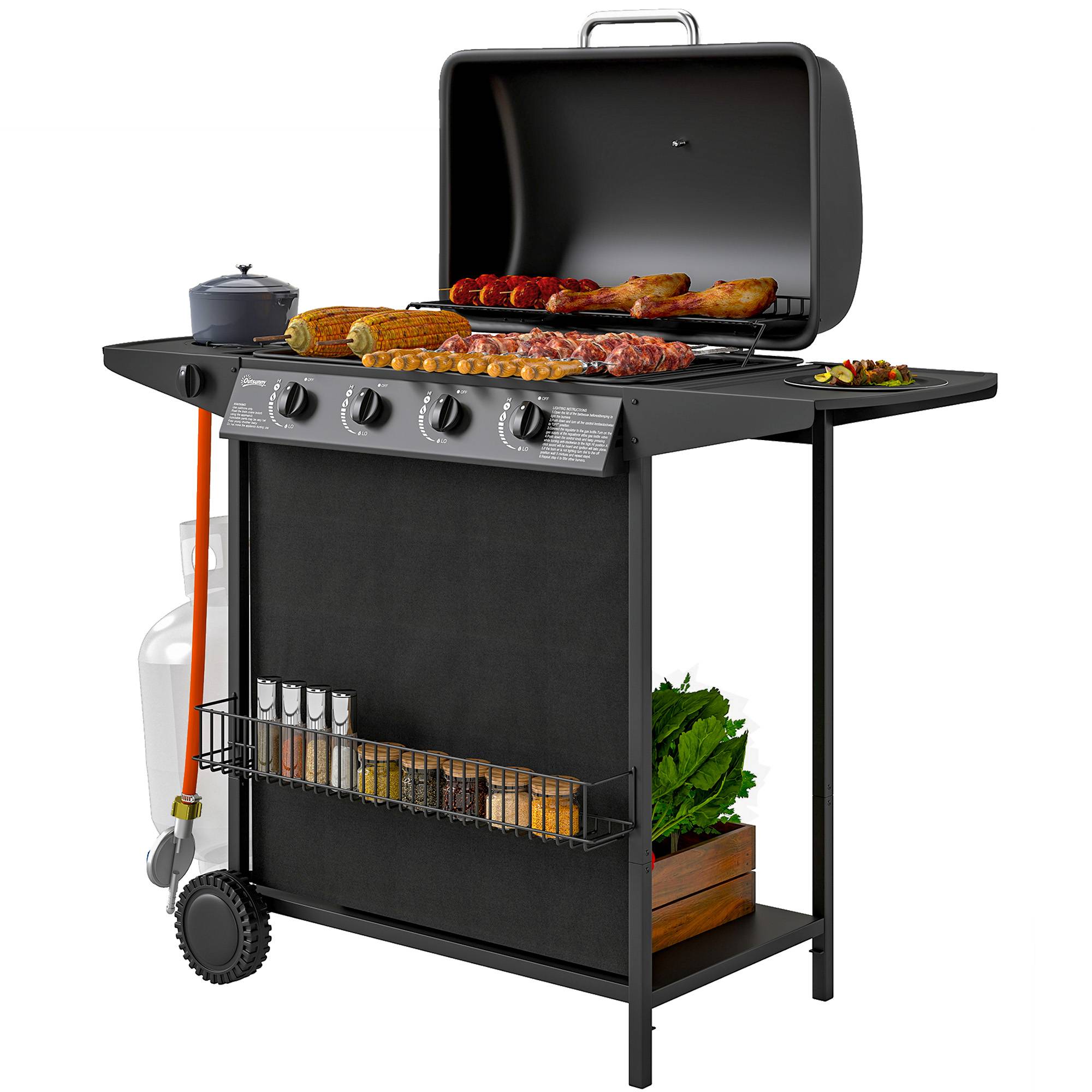 Barbecue à gaz avec 4+1 brûleurs indépendants et couvercle avec thermomètre, 121 x 54 x 97 cm, noir - Image 2