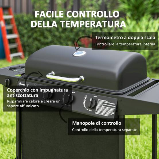 Barbecue à gaz avec 4+1 brûleurs indépendants et couvercle avec thermomètre, 121 x 54 x 97 cm, noir - Image 7