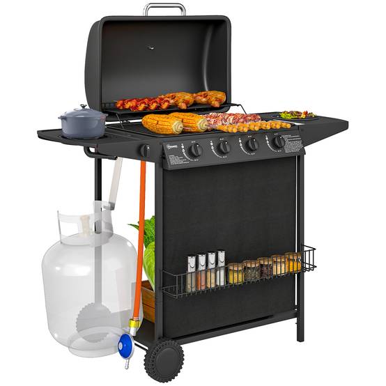 Barbecue à gaz avec 4+1 brûleurs indépendants et couvercle avec thermomètre, 121 x 54 x 97 cm, noir - Image 1