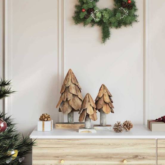 Lot de 3 sapins de Noël rustiques en bois de teck massif décoration Marron – ComfortXL Outdoor Living - Image 3