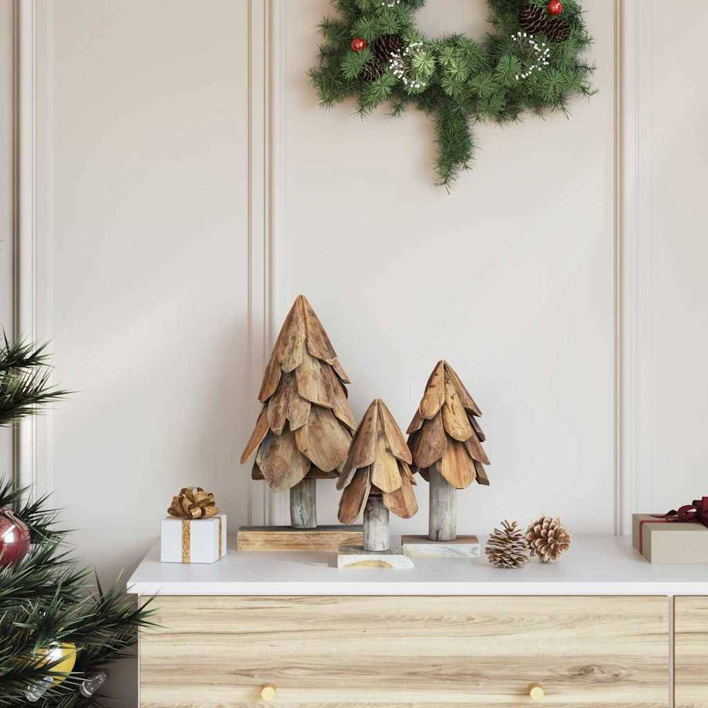 Lot de 3 sapins de Noël rustiques en bois de teck massif décoration Marron – ComfortXL Outdoor Living - Image 3