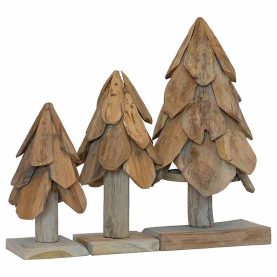 Lot de 3 sapins de Noël rustiques en bois de teck massif décoration Marron – ComfortXL Outdoor Living - Image 2