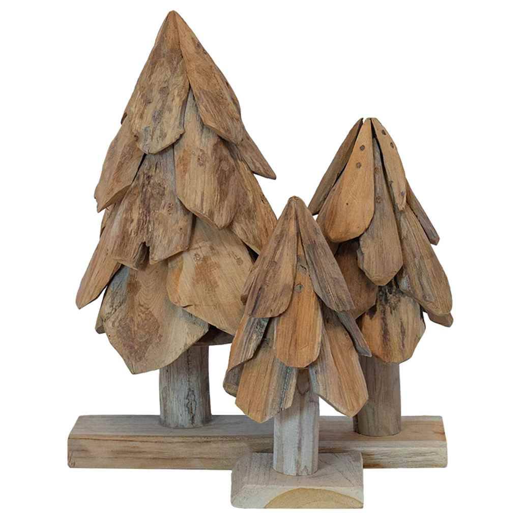 Lot de 3 sapins de Noël rustiques en bois de teck massif décoration Marron – ComfortXL Outdoor Living - Image 4