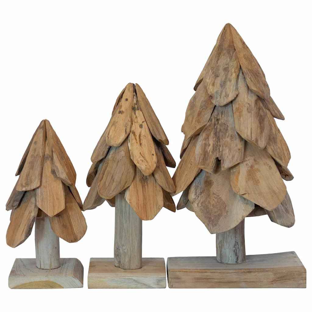 Lot de 3 sapins de Noël rustiques en bois de teck massif décoration Marron – ComfortXL Outdoor Living - Image 5