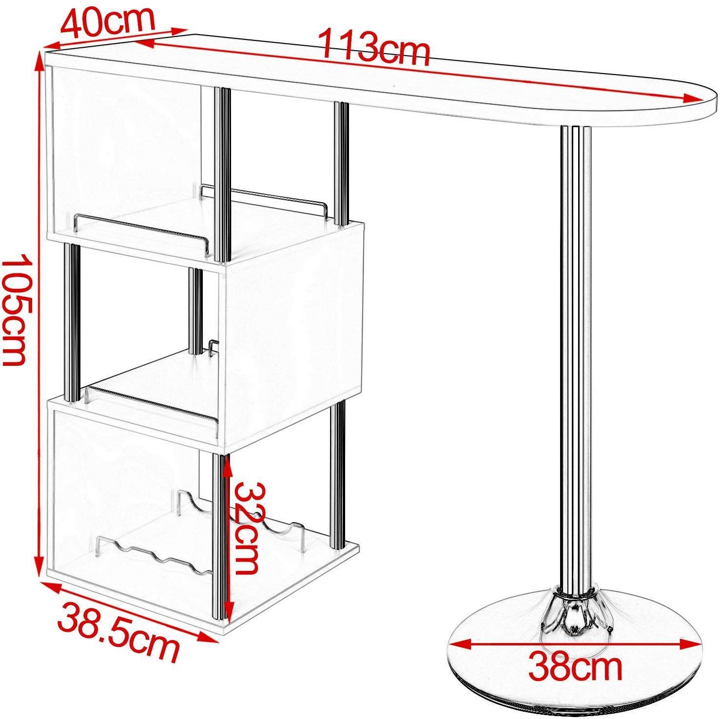 Helloshop26 - Table de bar moderne avec trois espaces d'étagères MDF et métal noir - Image 4