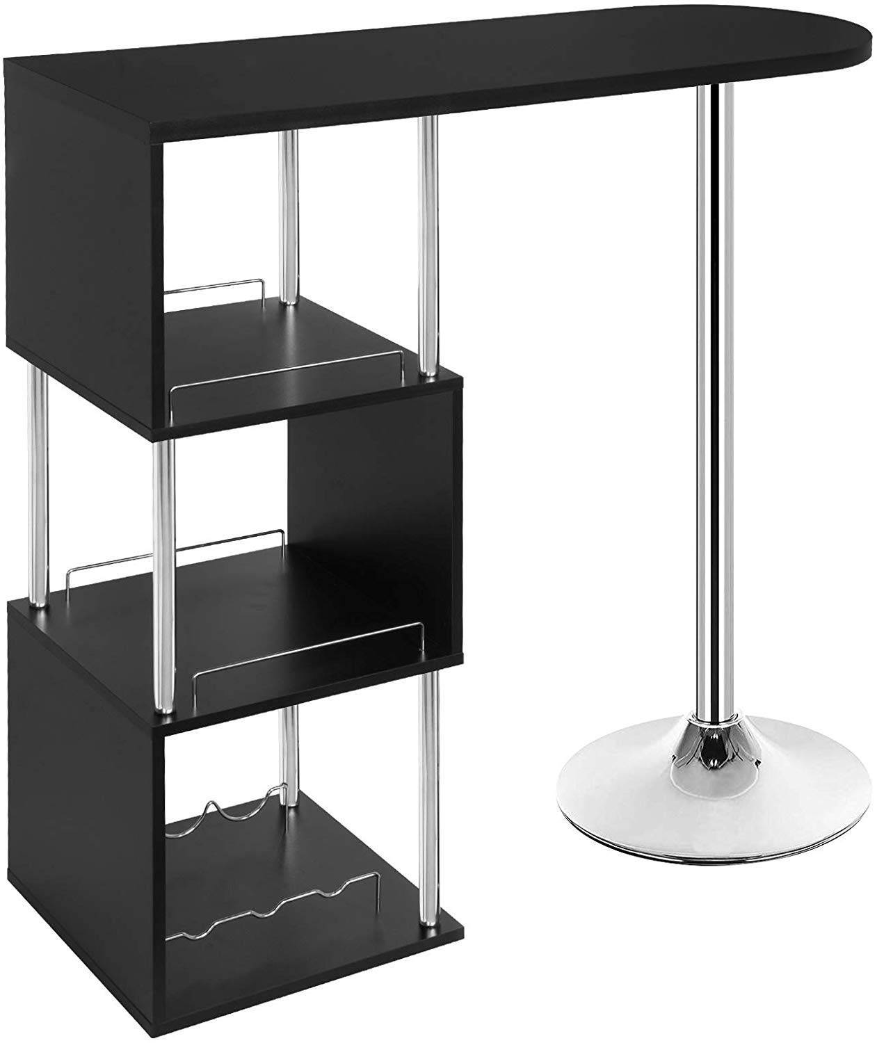 Helloshop26 - Table de bar moderne avec trois espaces d'étagères MDF et métal noir - Image 1