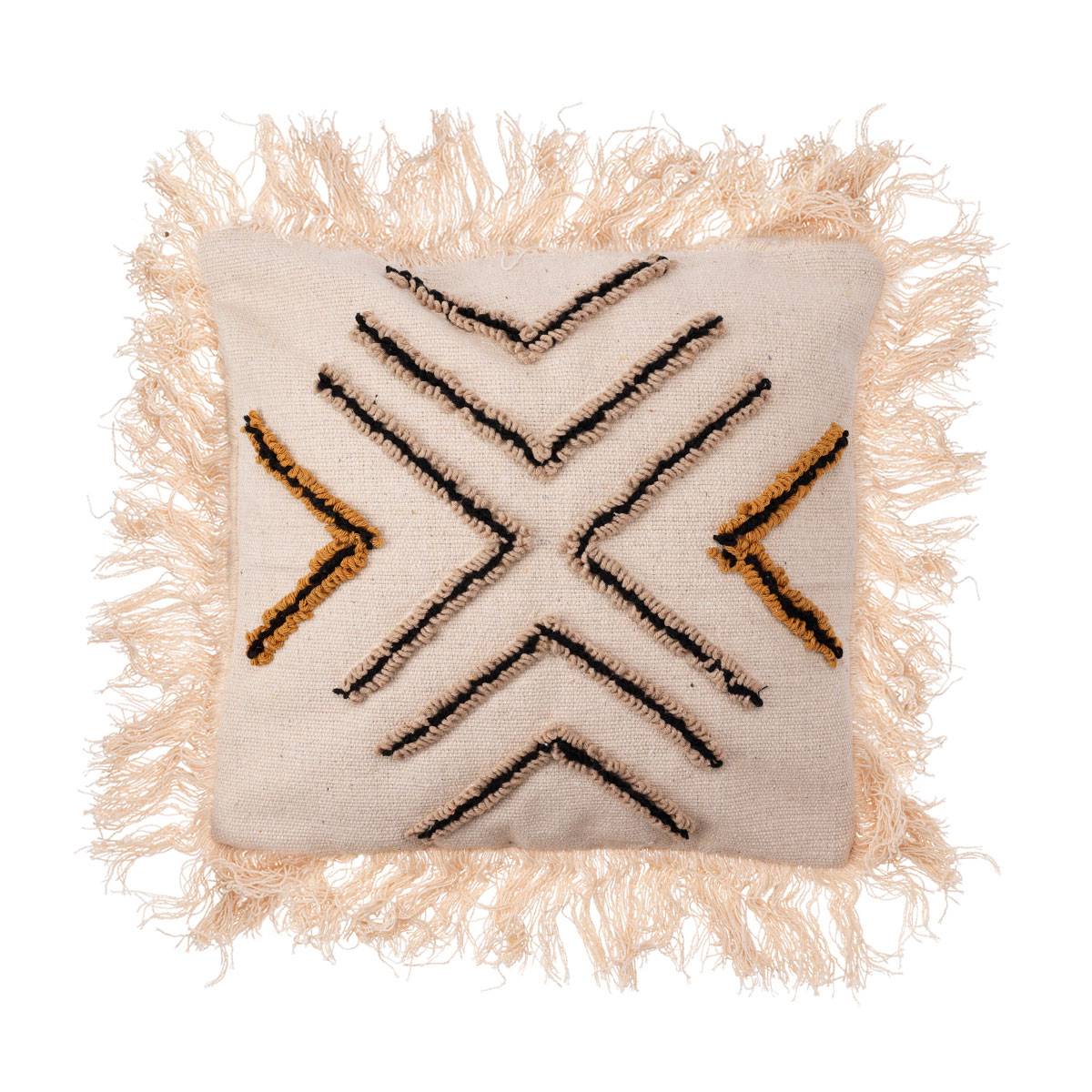 Coussin noir et beige avec franges 45 x 45 cm - Cémonjardin - Image 1