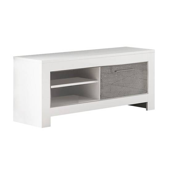 Ensemble Salon Séjour Blanc et Gris Marbré Meuble TV + Buffet 3 Portes + Table 100cm - DENAE - Image 5