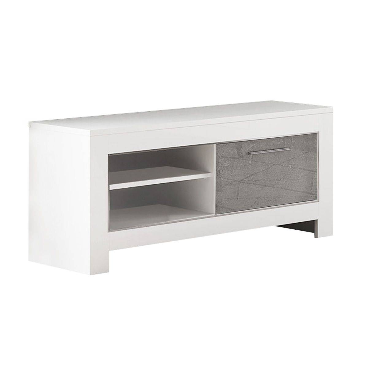 Ensemble Salon Séjour Blanc et Gris Marbré Meuble TV + Buffet 3 Portes + Table 100cm - DENAE - Image 5