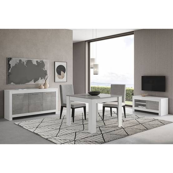 Ensemble Salon Séjour Blanc et Gris Marbré Meuble TV + Buffet 3 Portes + Table 100cm - DENAE - Image 1