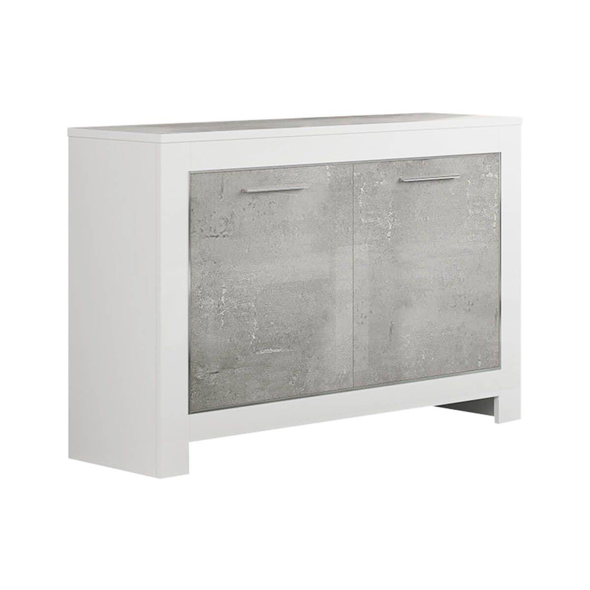 Ensemble Salon Séjour Blanc et Gris Marbré Meuble TV + Buffet 3 Portes + Table 100cm - DENAE - Image 4