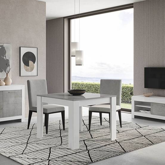 Ensemble Salon Séjour Blanc et Gris Marbré Meuble TV + Buffet 3 Portes + Table 100cm - DENAE - Image 2