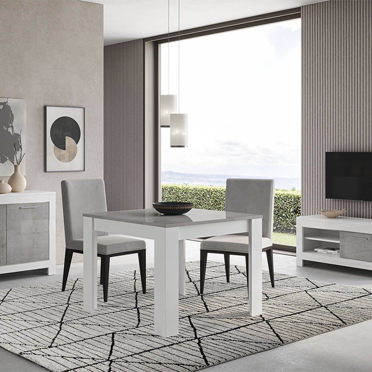 Ensemble Salon Séjour Blanc et Gris Marbré Meuble TV + Buffet 3 Portes + Table 100cm - DENAE - Image 2