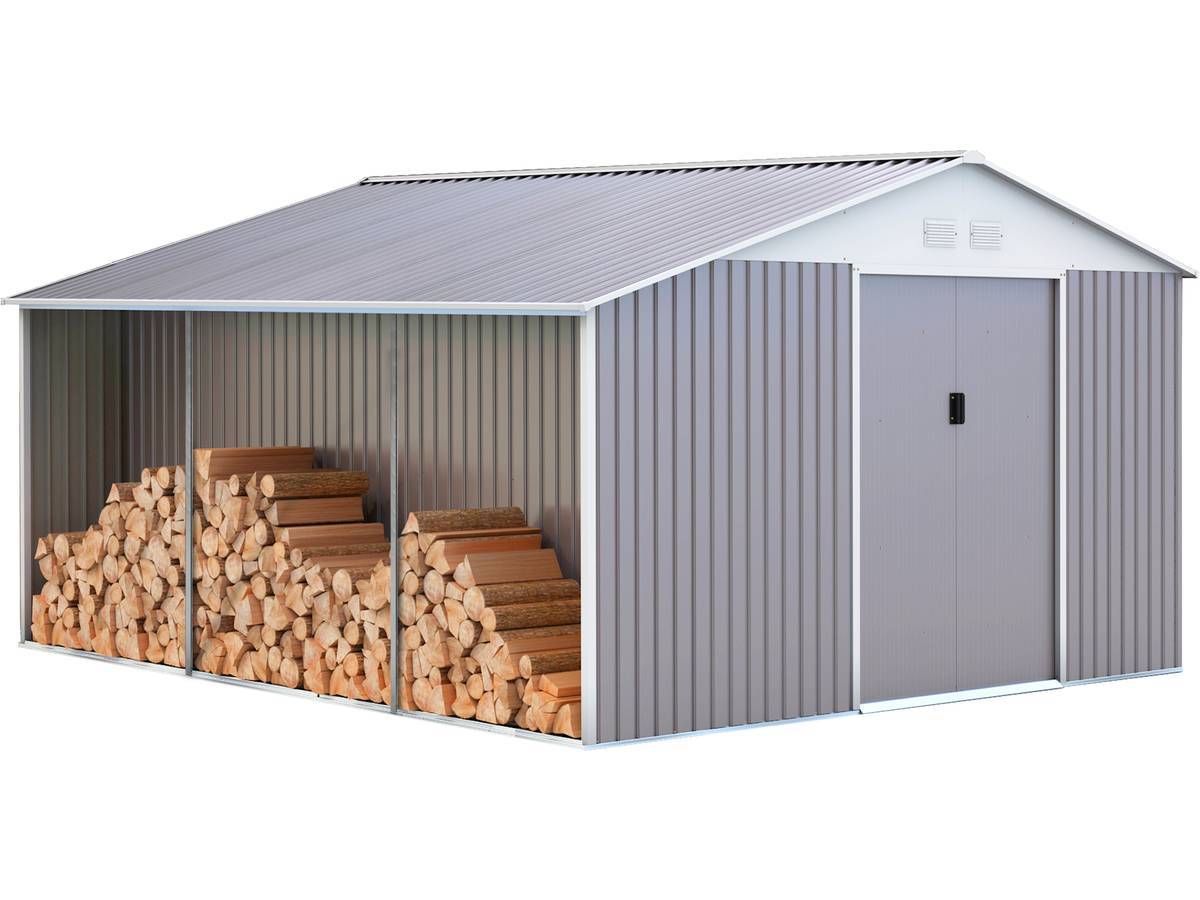 Abri De Jardin Métal "dallas" 15,16 M² Avec Abri Bûche - Taupe -habitat Et Jardin - Image 1