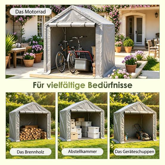 Abri de rangement 190×170×200cm, garage à vélos, tente de garage, abri de jardin, tente de stockage pour outils, gris foncé - Image 4