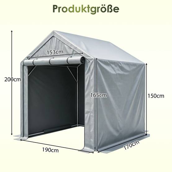 Abri de rangement 190×170×200cm, garage à vélos, tente de garage, abri de jardin, tente de stockage pour outils, gris foncé - Image 2
