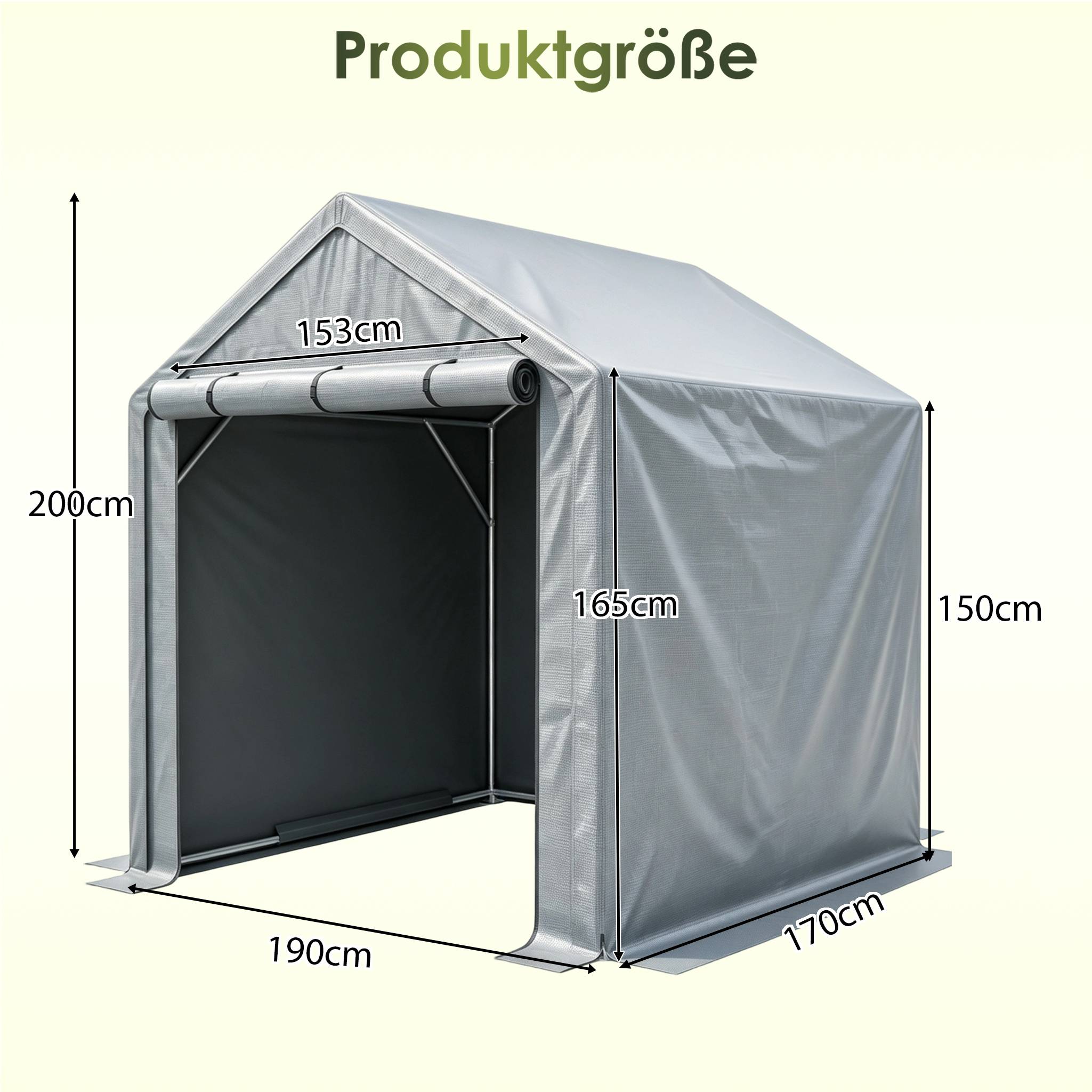 Abri de rangement 190×170×200cm, garage à vélos, tente de garage, abri de jardin, tente de stockage pour outils, gris foncé - Image 2