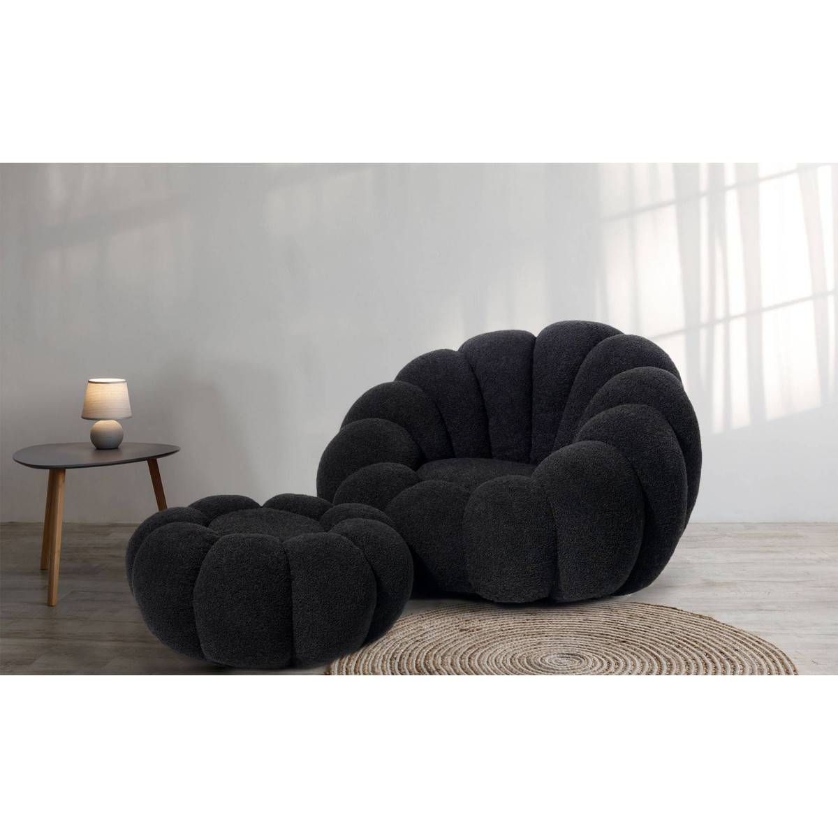 Pouf Design Fleur "Bouclette" 61cm Noir - Image 3