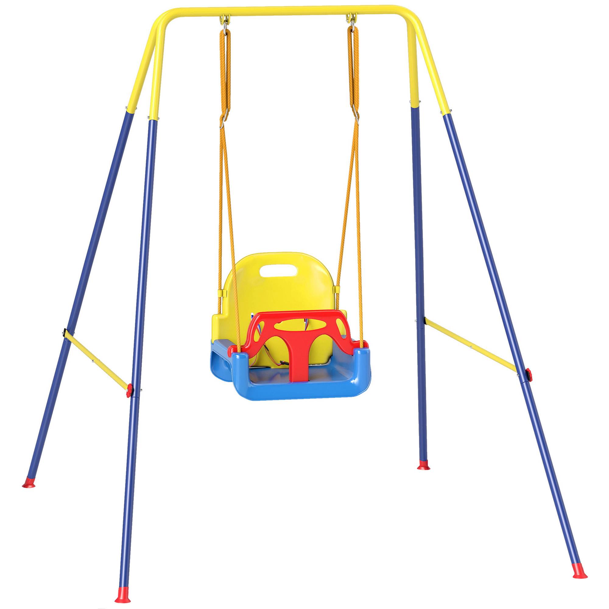 Balançoire jardin enfant réglable avec dossier et barre de protection, acier et PP, 128×155×157 cm, bleue, résistante et sécurisée - Image 10