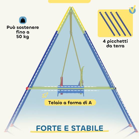 Balançoire jardin enfant réglable avec dossier et barre de protection, acier et PP, 128×155×157 cm, bleue, résistante et sécurisée - Image 6