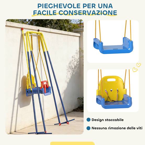 Balançoire jardin enfant réglable avec dossier et barre de protection, acier et PP, 128×155×157 cm, bleue, résistante et sécurisée - Image 8