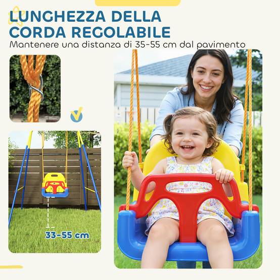 Balançoire jardin enfant réglable avec dossier et barre de protection, acier et PP, 128×155×157 cm, bleue, résistante et sécurisée - Image 5