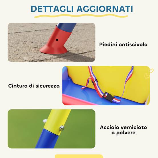 Balançoire jardin enfant réglable avec dossier et barre de protection, acier et PP, 128×155×157 cm, bleue, résistante et sécurisée - Image 7