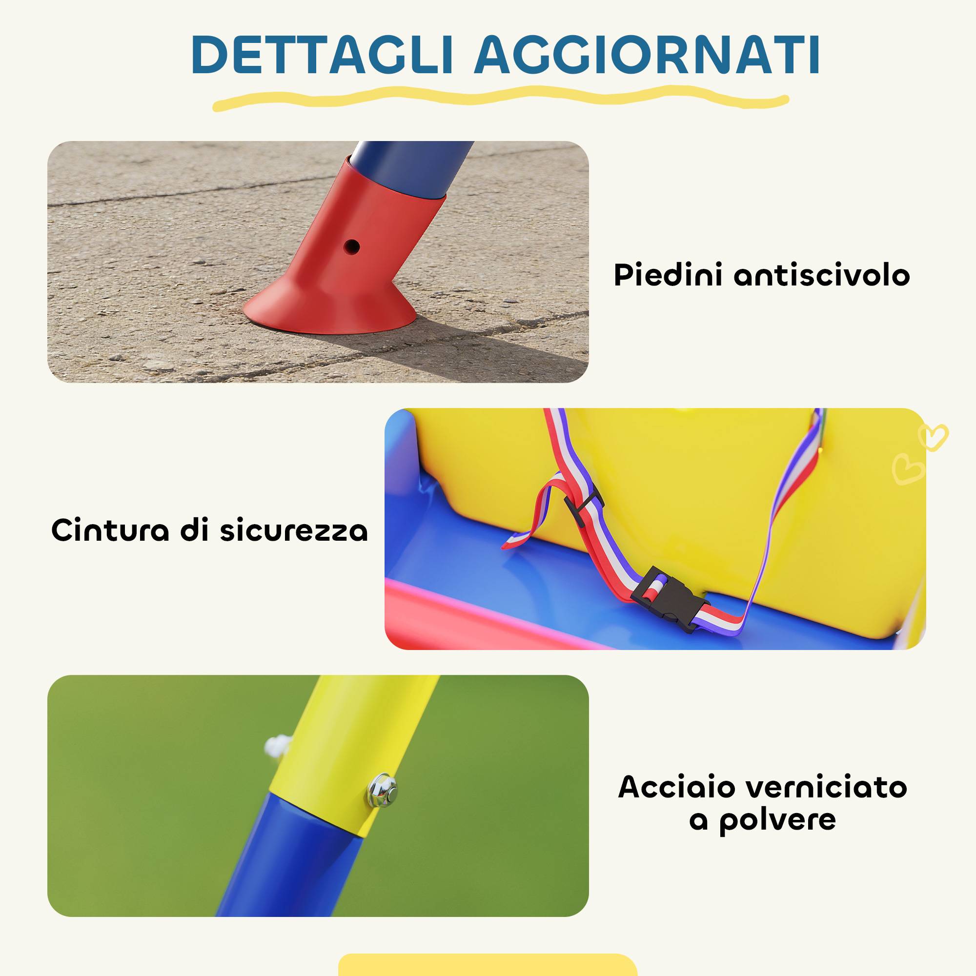Balançoire jardin enfant réglable avec dossier et barre de protection, acier et PP, 128×155×157 cm, bleue, résistante et sécurisée - Image 7