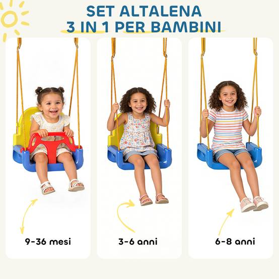 Balançoire jardin enfant réglable avec dossier et barre de protection, acier et PP, 128×155×157 cm, bleue, résistante et sécurisée - Image 4