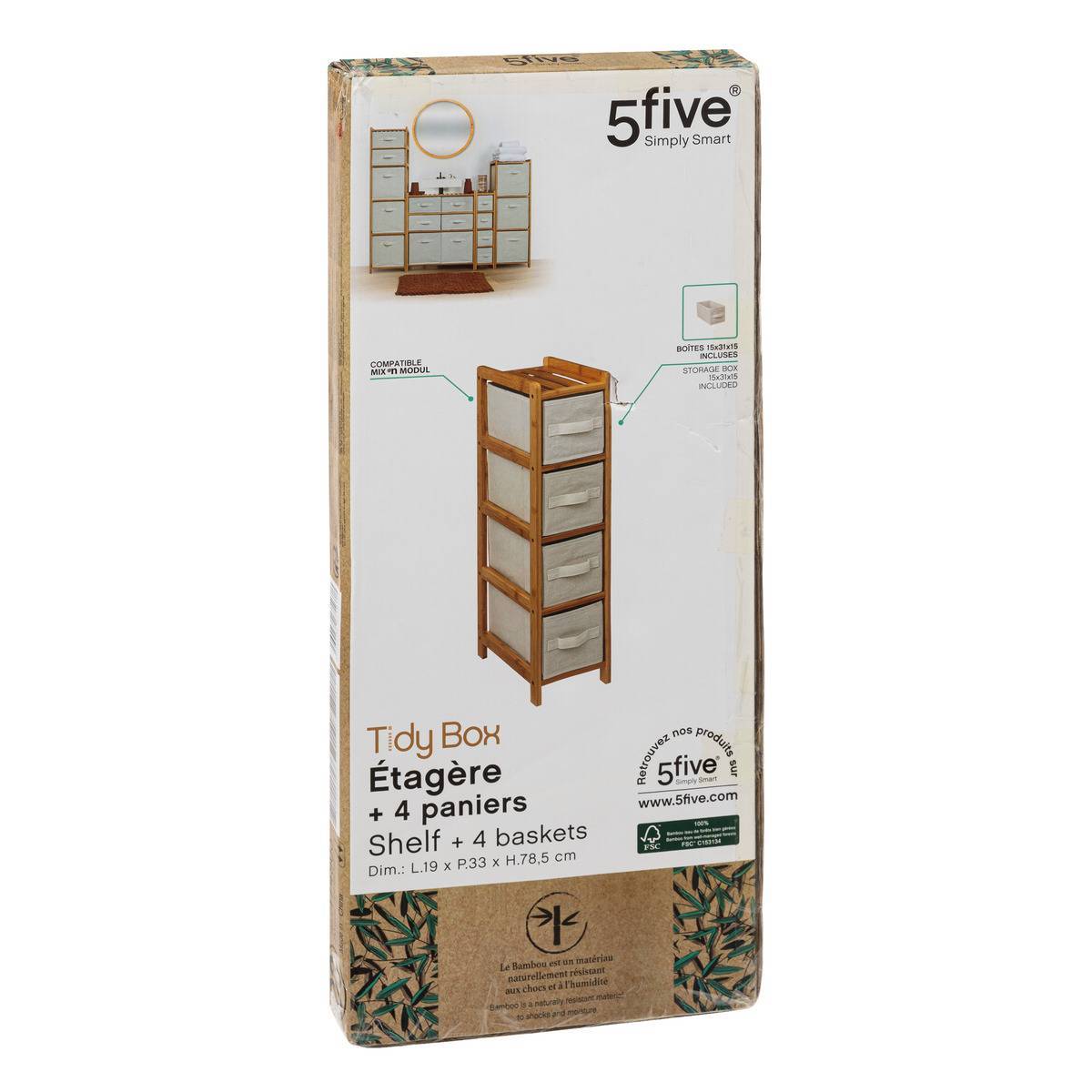 Étagère fine avec 4 paniers "Tidy box" en bambou - 5five - Image 2