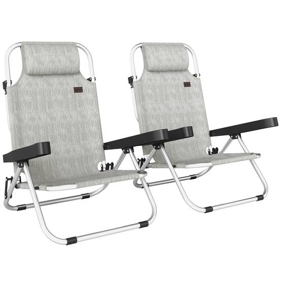 Lot de 2 chaises longues pliantes et inclinables 4 positions avec appui-tête, aluminium, 62 x 61 x 80 cm, gris - Image 1