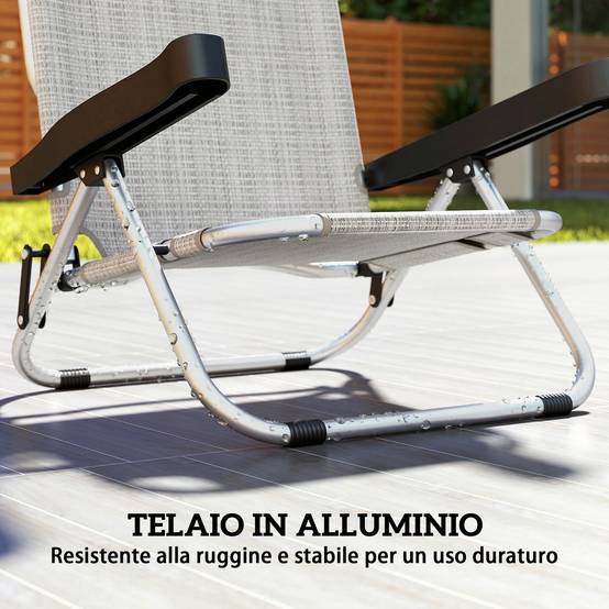 Lot de 2 chaises longues pliantes et inclinables 4 positions avec appui-tête, aluminium, 62 x 61 x 80 cm, gris - Image 9