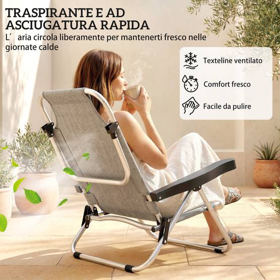 Lot de 2 chaises longues pliantes et inclinables 4 positions avec appui-tête, aluminium, 62 x 61 x 80 cm, gris - Image 10