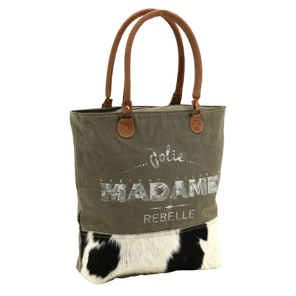 Aubry Gaspard - Sac en coton et peau de vache Madame rebelle - Image 1