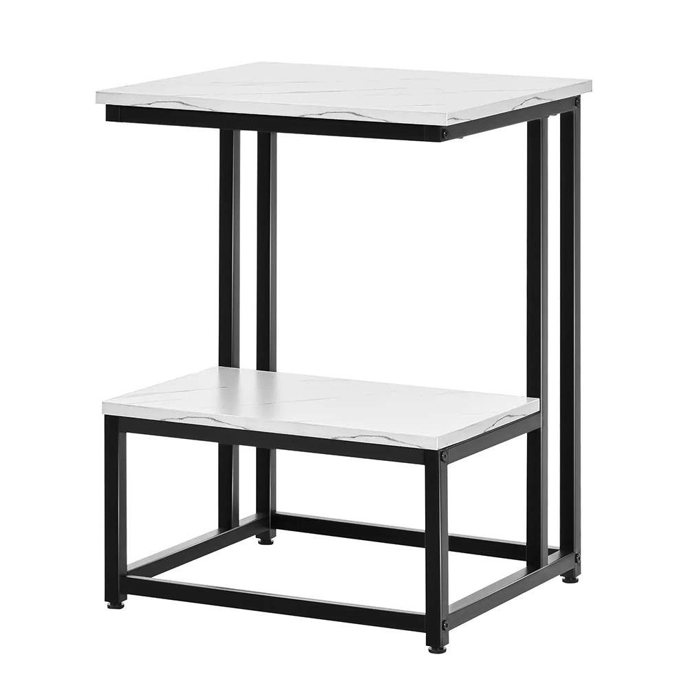 Table basse ,table d'appoint chambre structure acier noir plateau étagère aspect marbre blanc - Image 6
